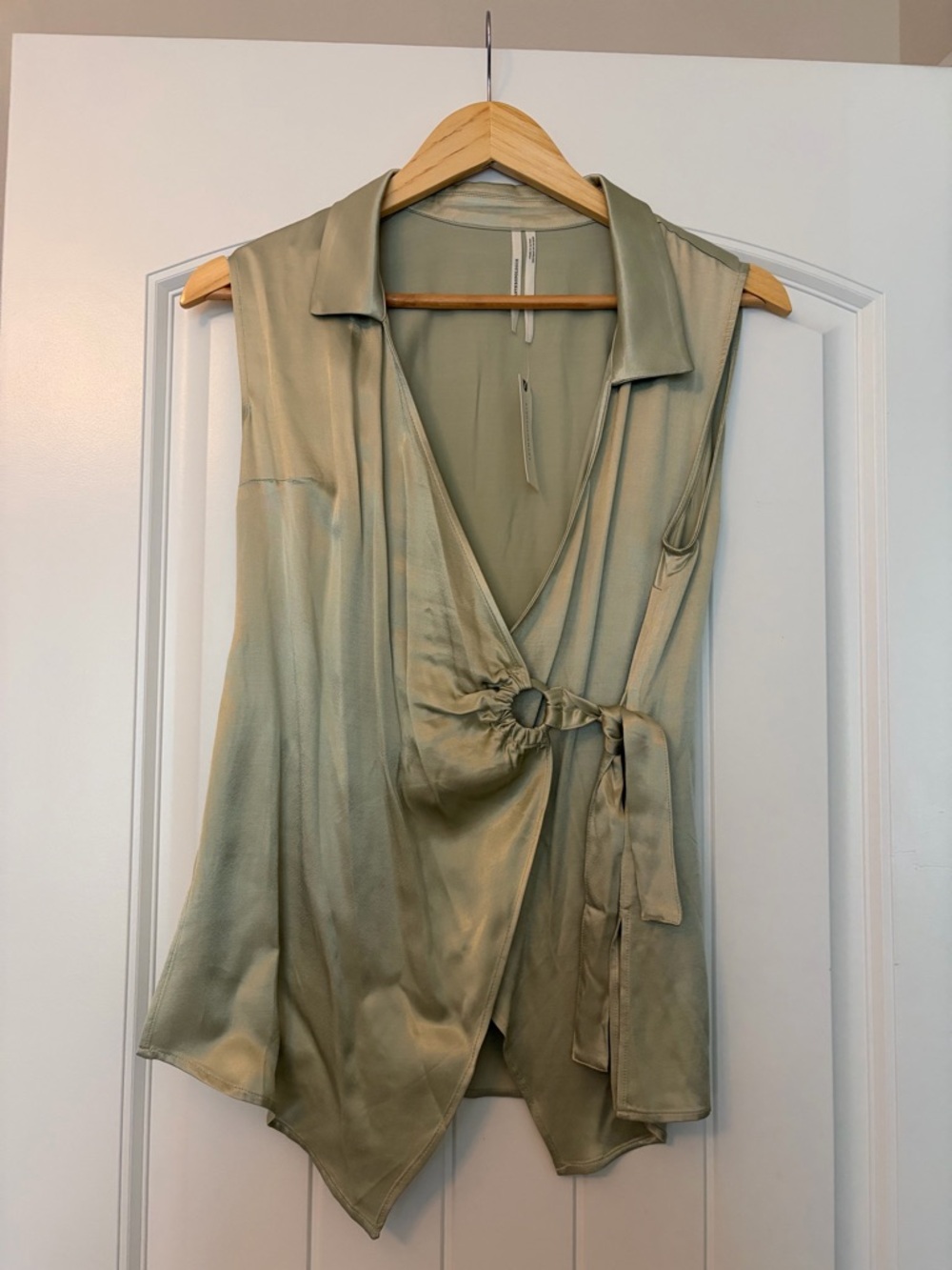 NWT Anthropologie - Sleeveless Wrap Satin Top in Green
